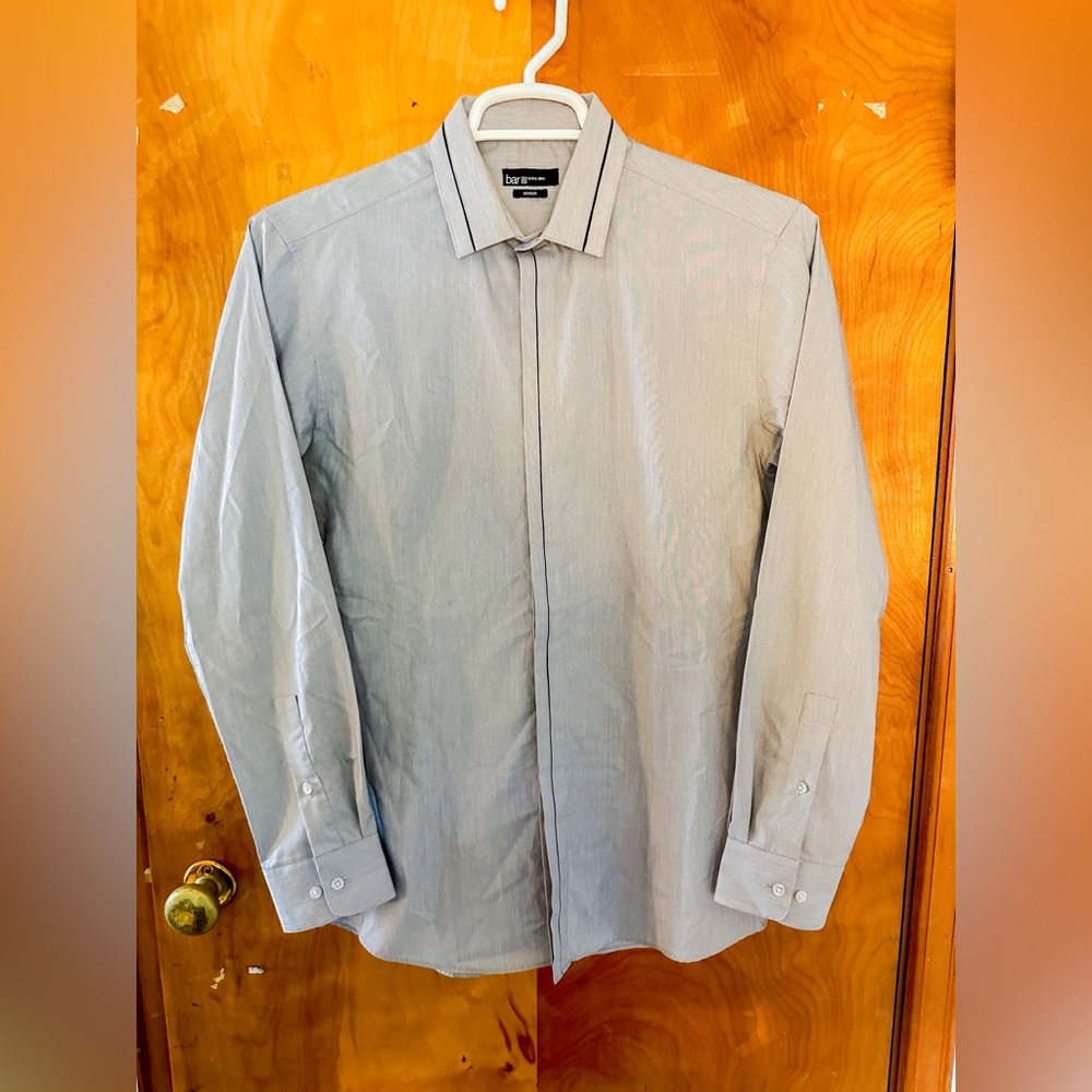 Bar III Gray Dress Shirt with Hidden Buttons